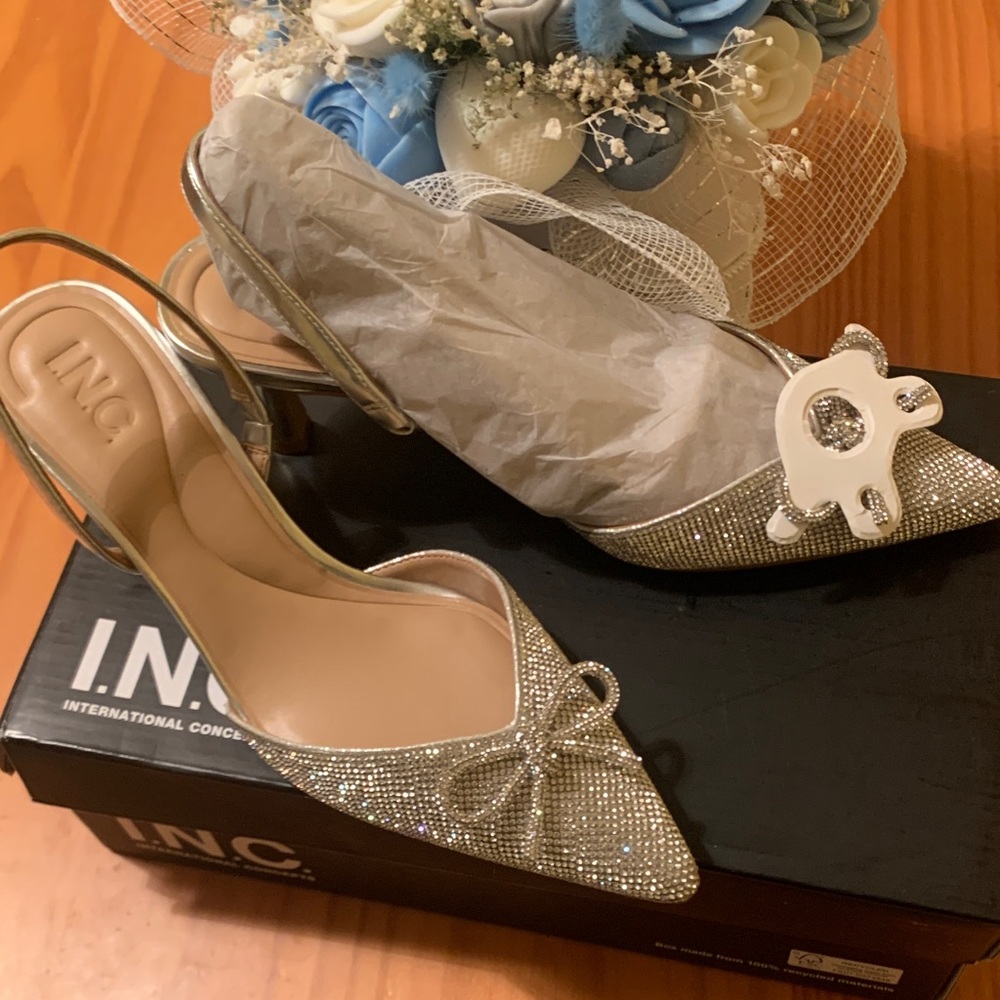 INC International Concepts Women's Glittering Silver Heels